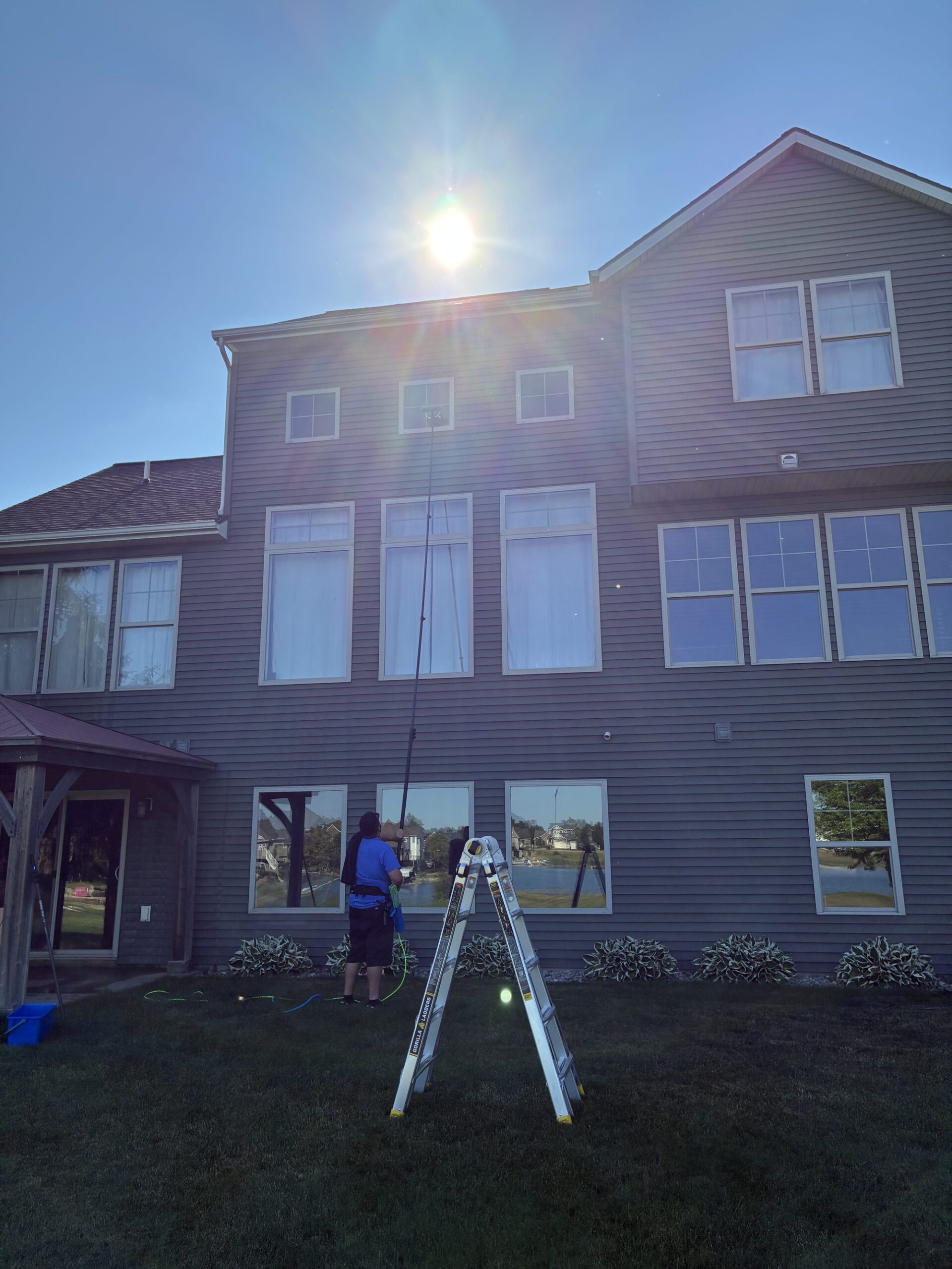 Professional window cleaning equipment and crew in Sparta Michigan