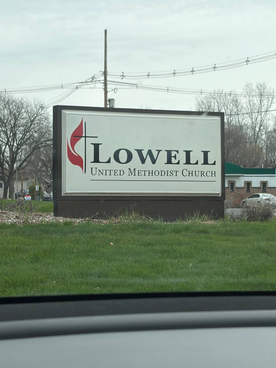 Lowell United Methodist Church sign — Lowell, Michigan landmark