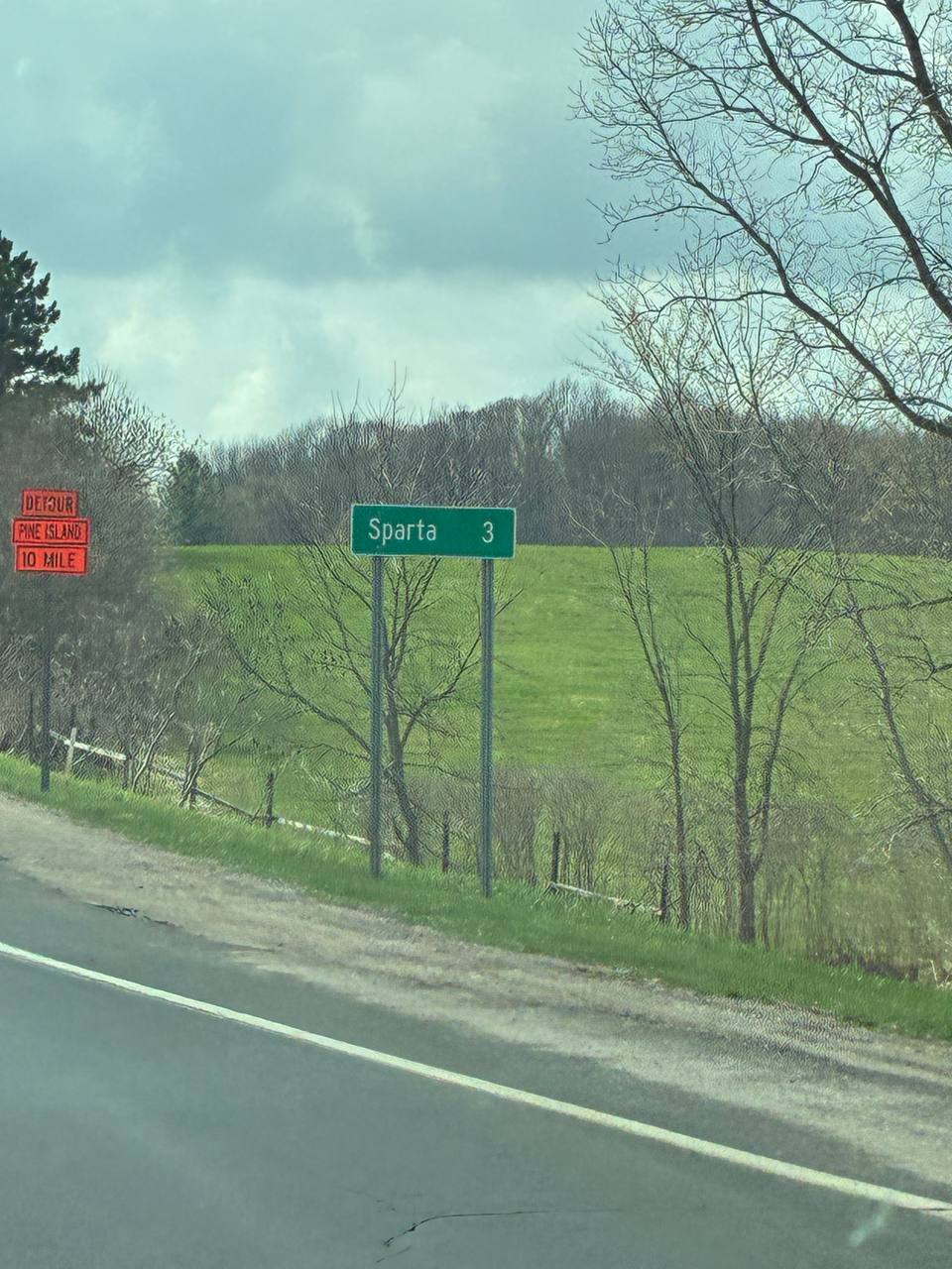 Sparta 3 miles highway sign — Sparta, Michigan